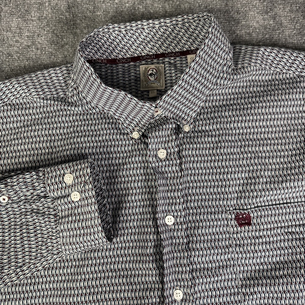 Cinch Hourglass Geometric Mens XL Button Down Western Shirt Blue